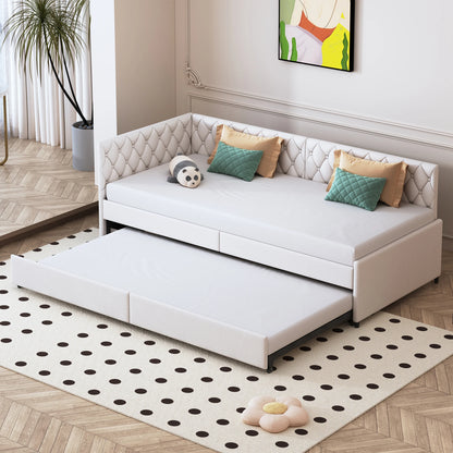 Velours Slaapbank - Uitschuifbaar, Inclusief 12 cm Matras - Grijs/Wit, 200 × 96 cm