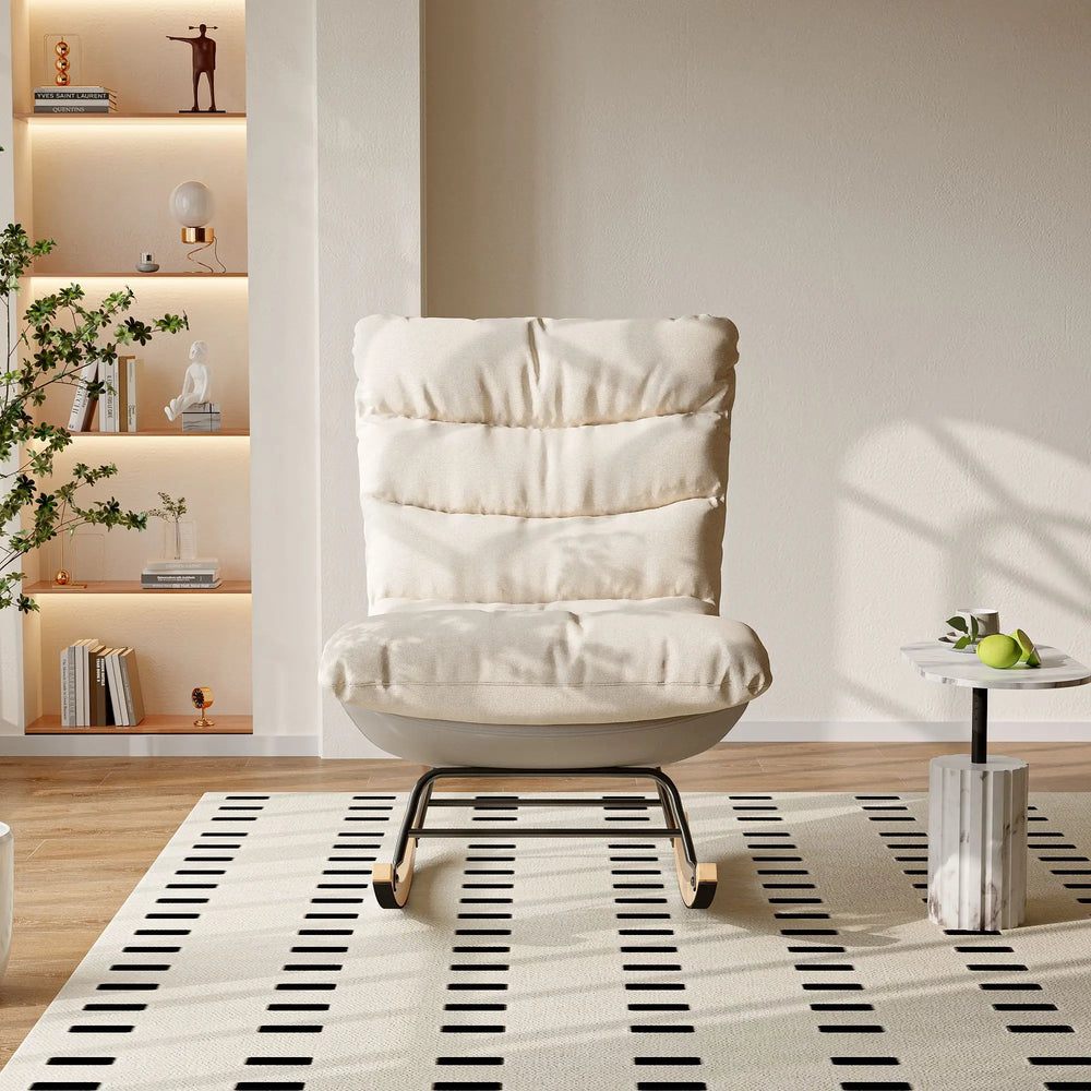 Kunstleer Rockingstoel - Leesstoel - Woonkamer en Slaapkamer Zitmeubilair, TV-Stoel met Extra-Lange Anti-Slip Pad - Beige