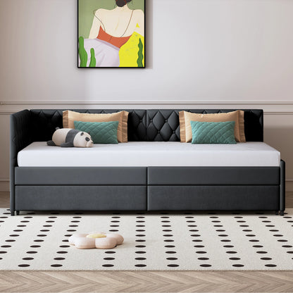 Velours Slaapbank - Uitschuifbaar, Inclusief 12 cm Matras - Grijs/Wit, 200 × 96 cm