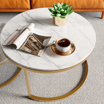 Salontafel set - 2-delig - wit en goud - metalen frame