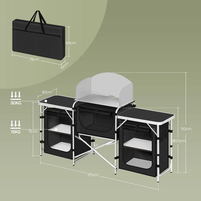 WOLTU Folding Camping Cabinet Aluminium Travel Kitchen with Worktops Storage for Outdoor Picnic BBQ Garden Table with Carry Bag