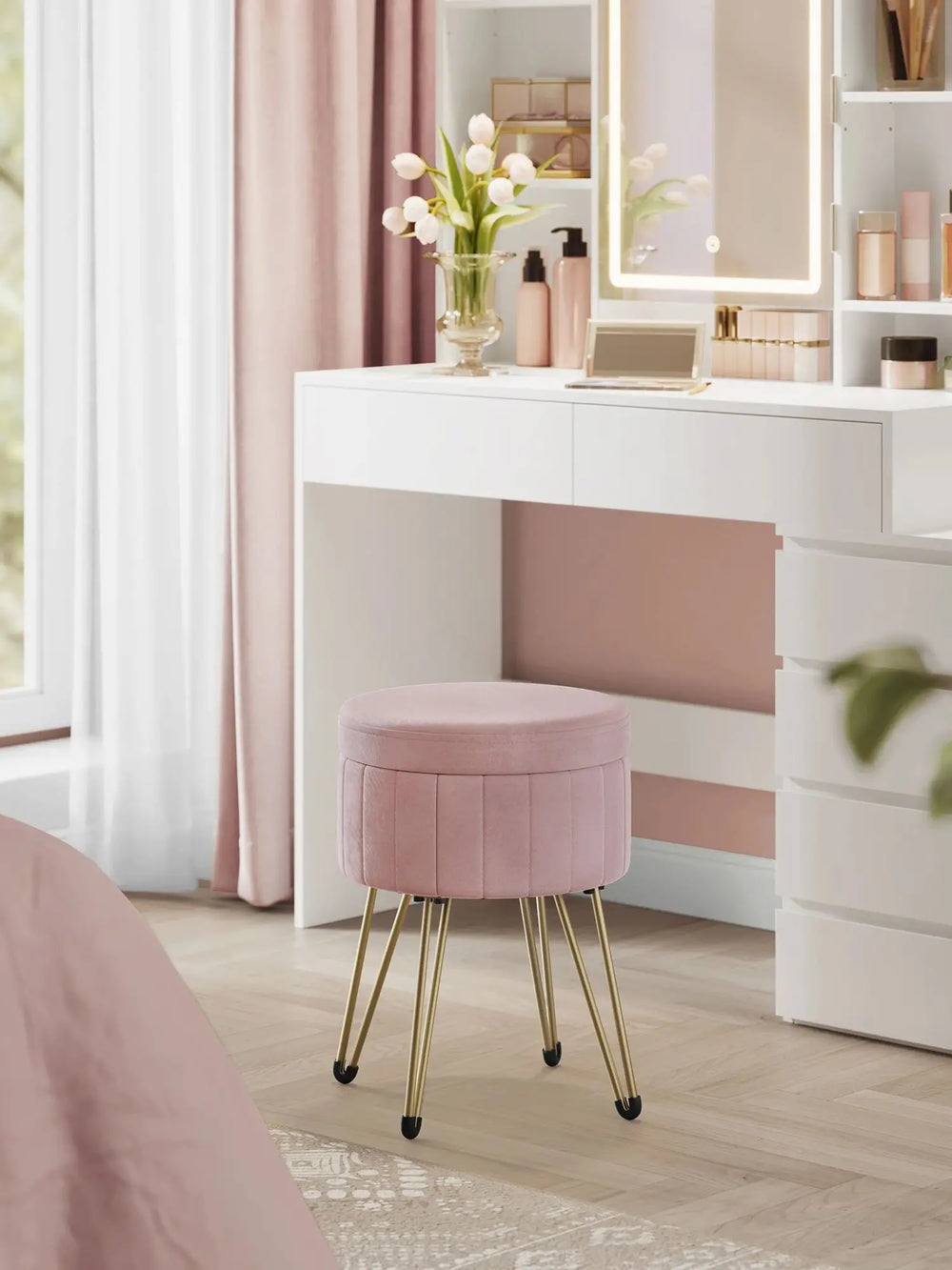 SONGMICS Seat stool stool (dressing table stool, velvet make-up stool), 4 metal legs, for dressing room, living room, Bedroom