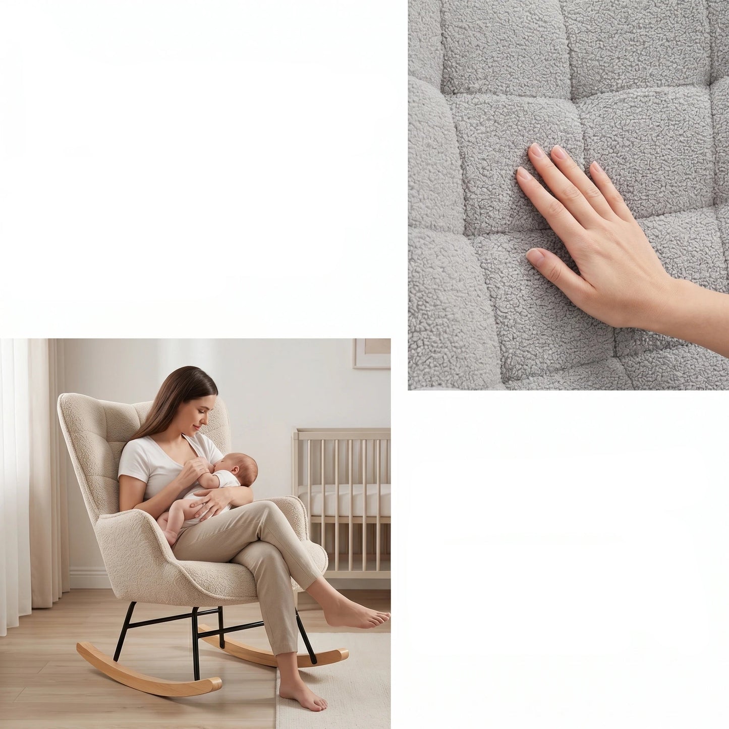 Schommelstoel - Stoffen Bekleding - Beige - Comfortabele Rugleuning