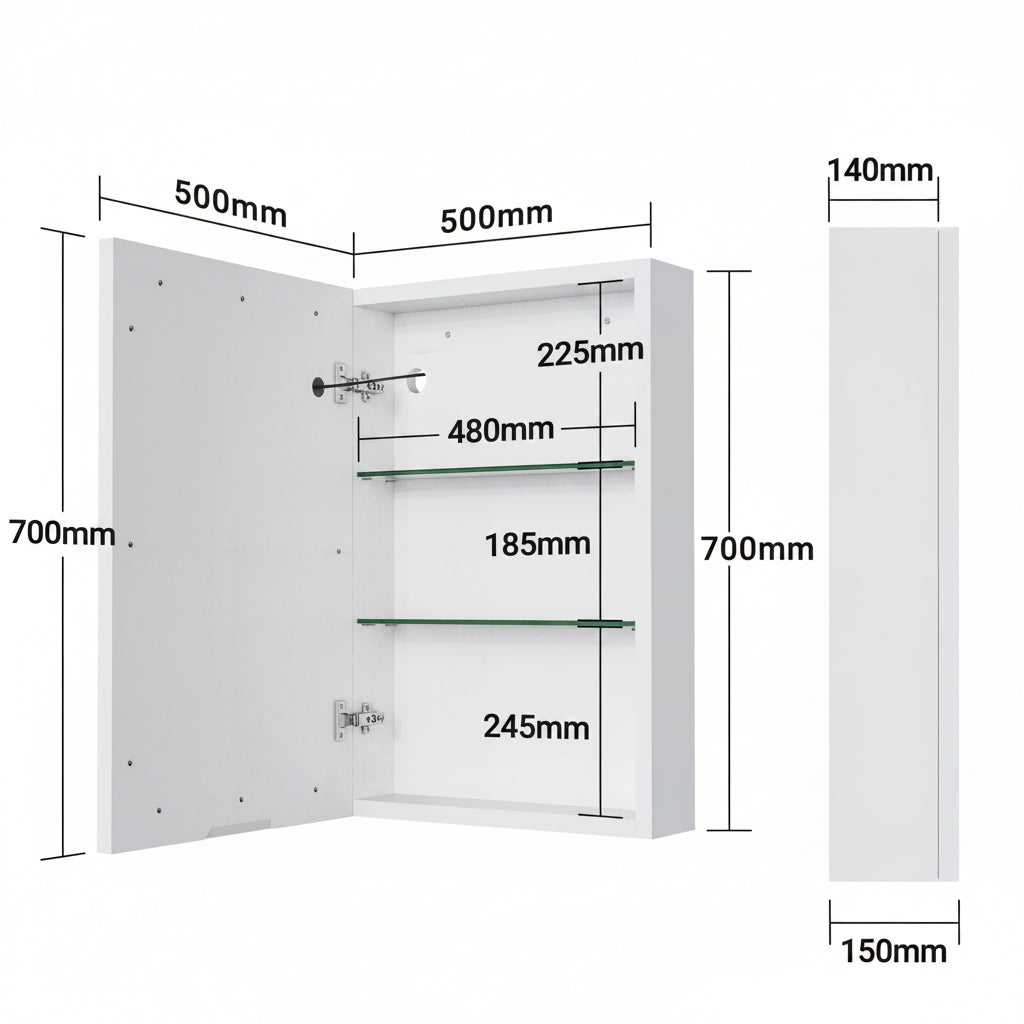 LED-Spiegelkast - 50x70cm - 3-niveau Dimbare Touch Bediening & Extra-grote Opslagruimte