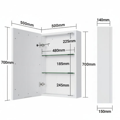 LED-Spiegelkast - 50x70cm - 3-niveau Dimbare Touch Bediening & Extra-grote Opslagruimte