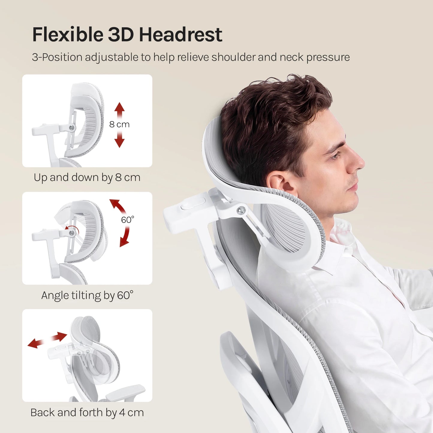 WOLTU Ergonomic Office Chair Mesh Fabric Desk Chair with Adjustable Headrest Backrest Swivel High Back Chair for Study Office