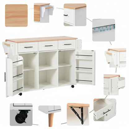 Houten Sideboard - Wit + Houten Werkblad - Opvouwbare Uitbreiding