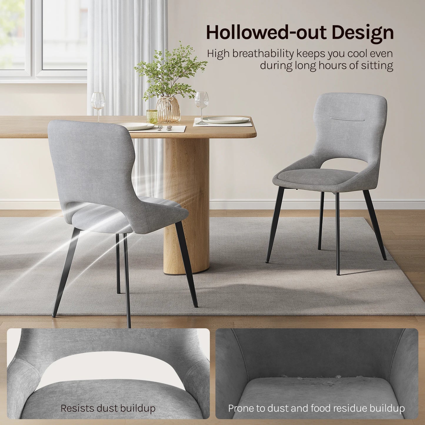 WOLTU 6PCS/SET Kitchen Chairs Dining Chairs Hollow High Back Dining Chair Chenille Upholstered Seat Metal Legs for Living Room