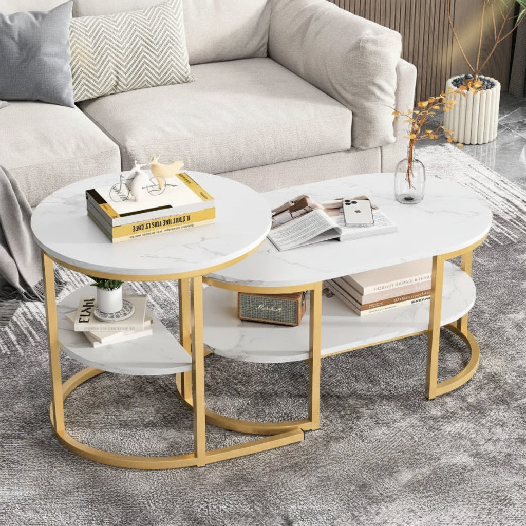 Salon Tafel - Set van 2 - Zwart & Wit