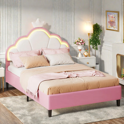 Led-verlichte Kruisbed - Kunstleer - Zwart + Wit