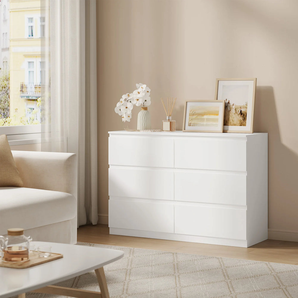 WOLTU Bedroom Chest of Drawers with 6 Drawers 100x69x36cm Storage Cabinet White Sideboard Dresser for Living Room Hallway
