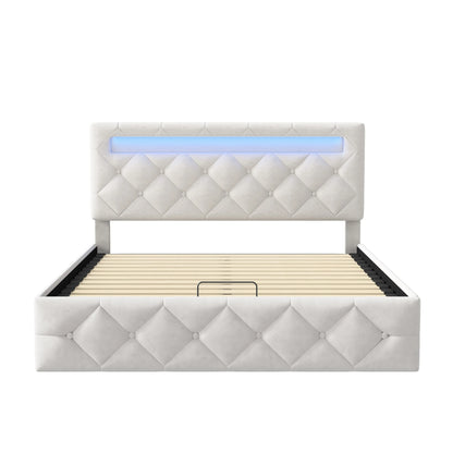 Gestoffeerd Bedframe met LED-verlichting & Hydraulische Opbergruimte - 140 × 200 cm