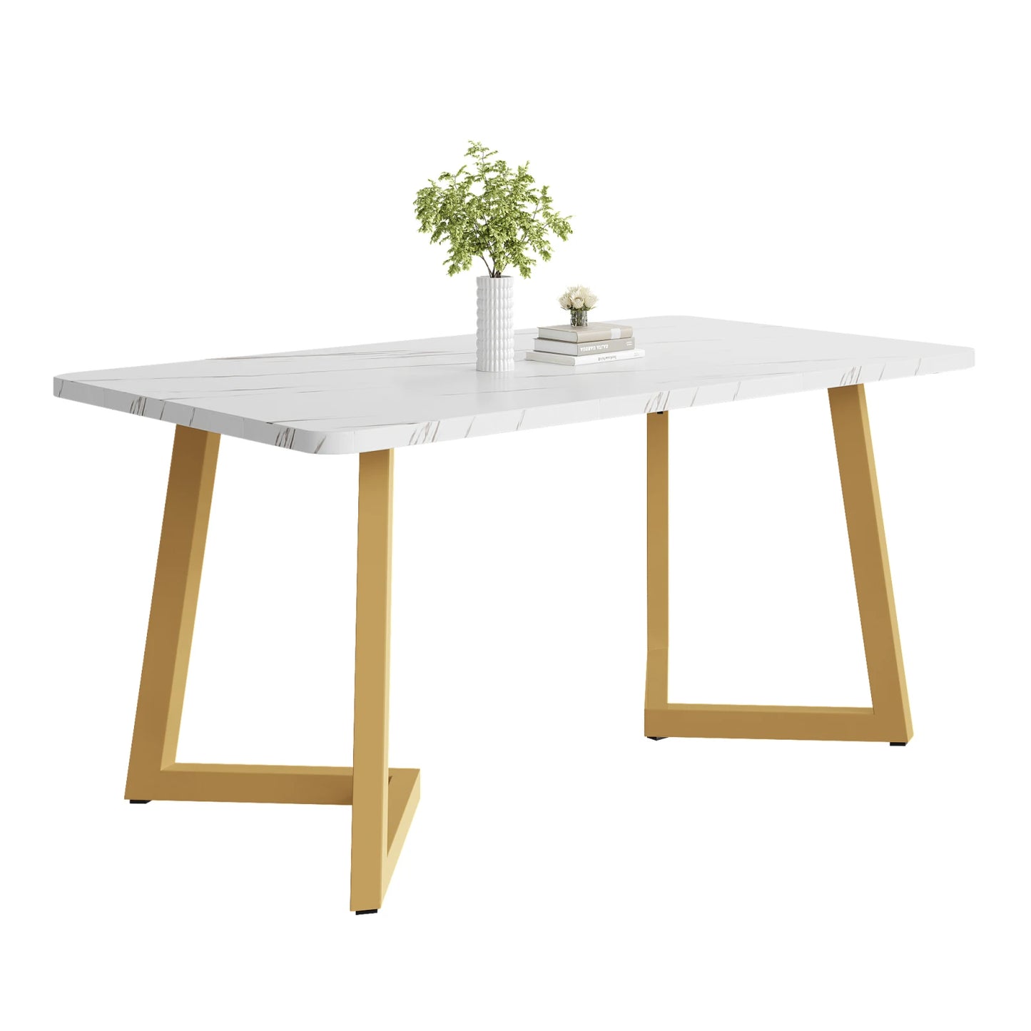 Eettafel - Marmerlook - 117x68cm - Wit/Goud