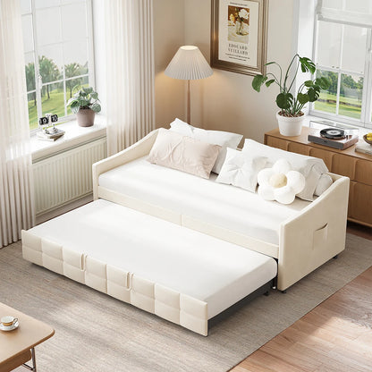 Velvet Sofa Bed - 90x200cm - Crème