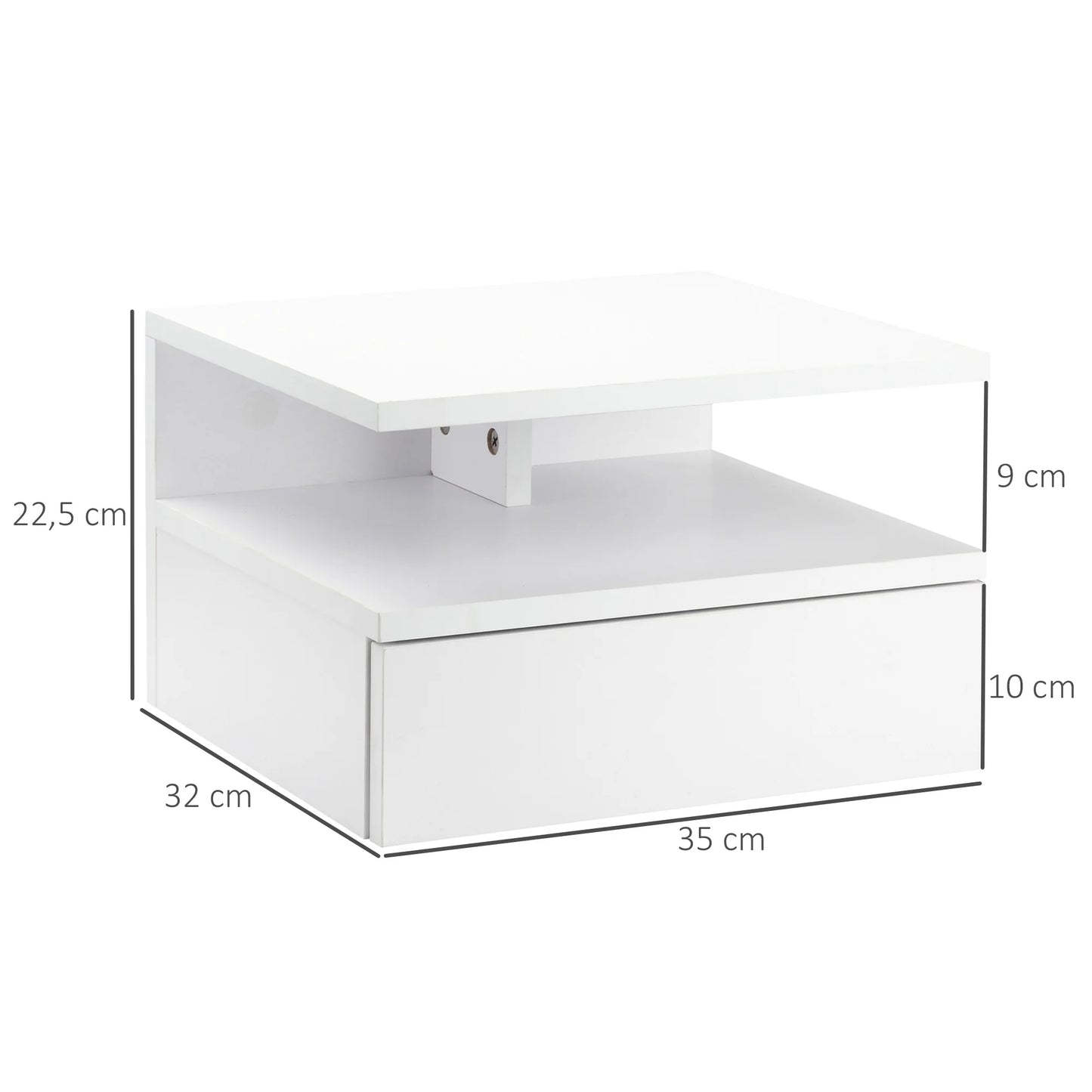 HOMCOM set of 2 Wall bedside table tables, hanging night tables with sliding drawer, open compartment, tray, style