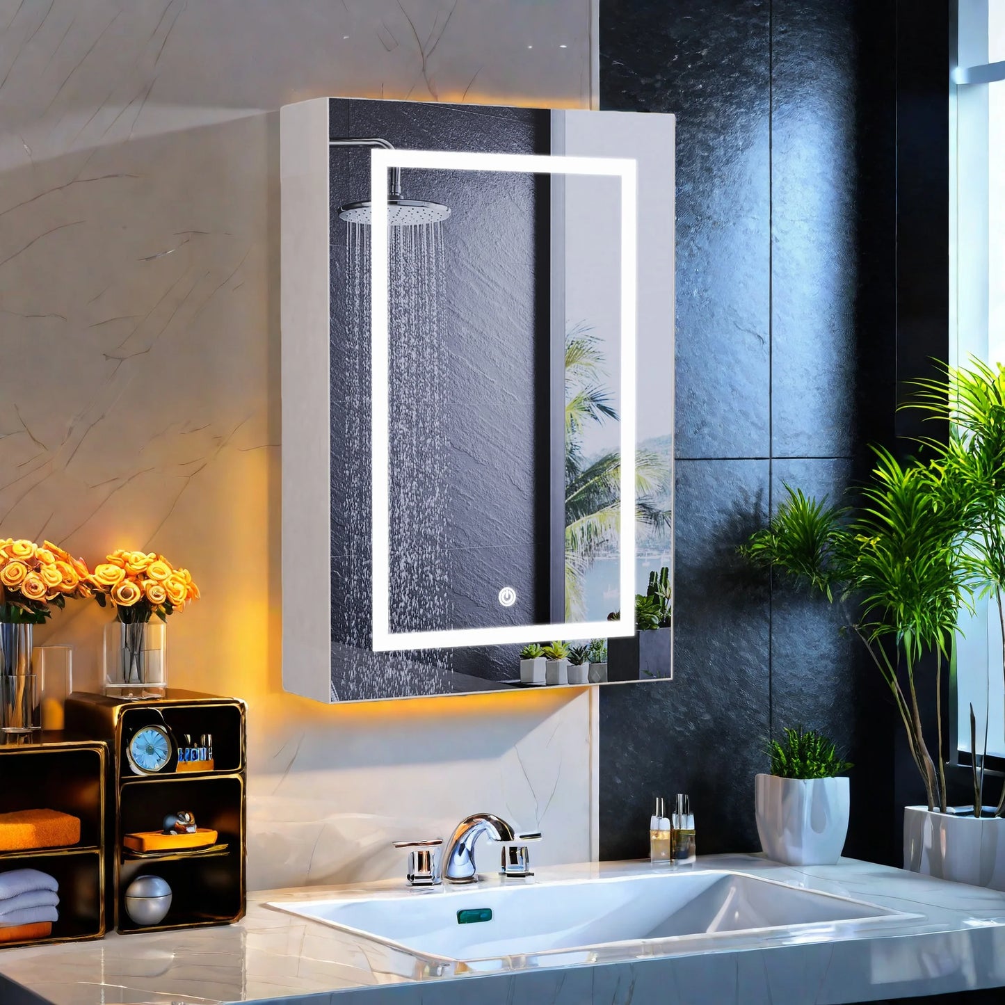 LED-Spiegelkast - 50x70cm - 3-niveau Dimbare Touch Bediening & Extra-grote Opslagruimte