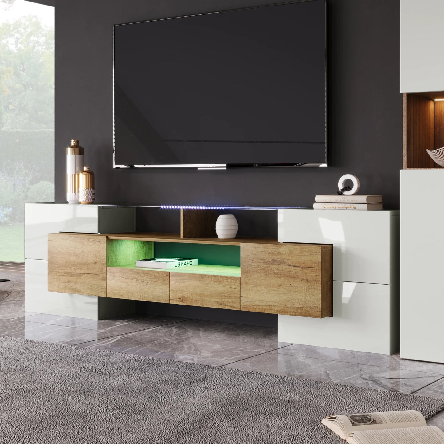 Witte TV-Eenheid - 200 cm - LED-verlichting