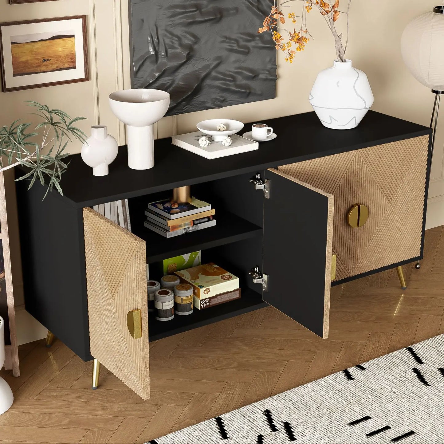 Dressoir - 4 Deuren - Gouden Handgrepen - Glanzende Poten - Luxe afwerking