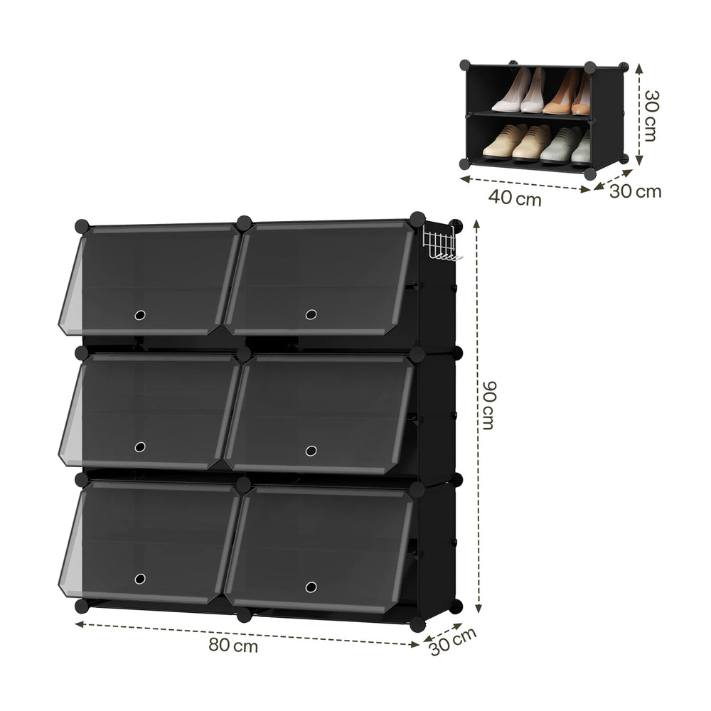 WOLTU Foldable Modular DIY Shoe Cabinet Transparent PP Stackable Shoe Cube Storage Organizer with Door Hook for Hallway Living Room