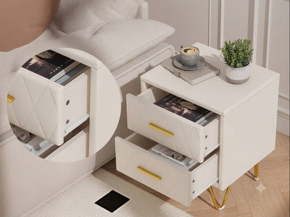 Beige Nachtkastjesset - 2 Stuks - Kunstleren Bekleding, 2 Laden, Modern Design
