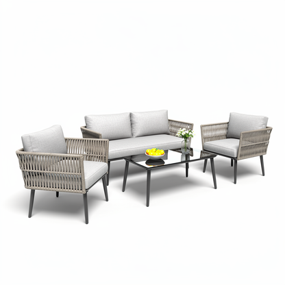 Loungeset Tuin - 4-persoons - Wit & Grijs