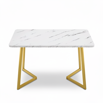 Eettafel - Marmerlook - 117x68cm - Wit/Goud