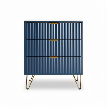 Nachtkastje met 3 Laden - Goudkleurige Poten - Moderne Opbergruimte - Blauw