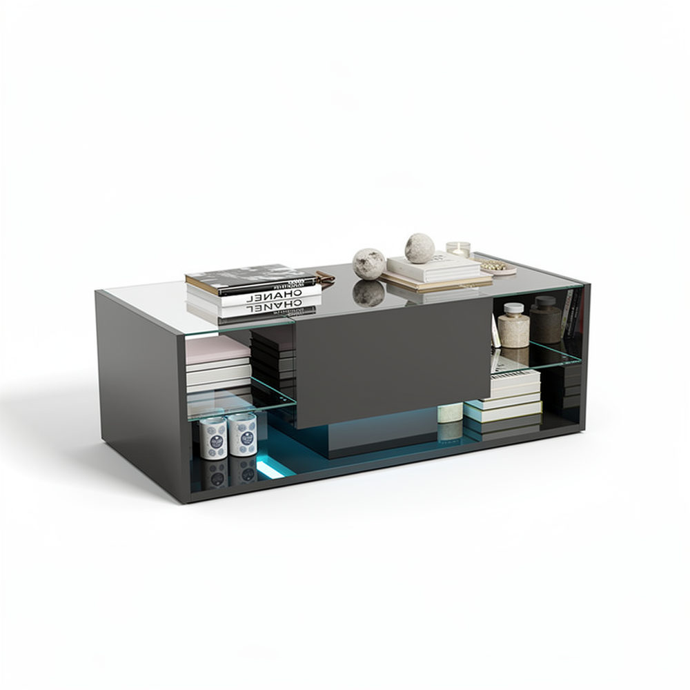 Salontafel - Met LED Verlichting - Zwart