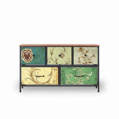 Ladekast - 5 Lades - Vintage Houtlook - Zwart Metalen Frame