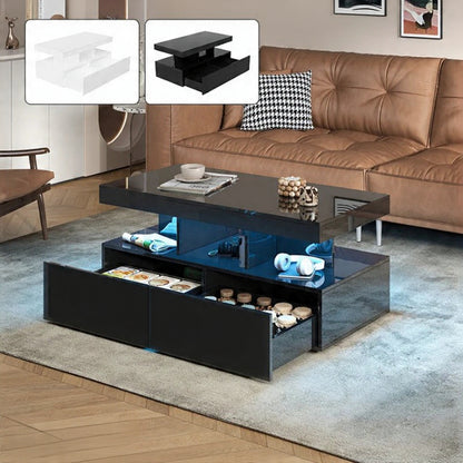 Salontafel met LED-verlichting - Kunstleren Afwerking, 2 Laden, 104 × 53 × 46 cm