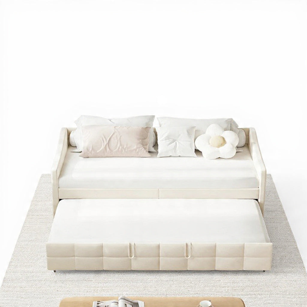 Slaapbank - 90 × 200 cm - Grijs, Modern Design met Uitschuiffunctie