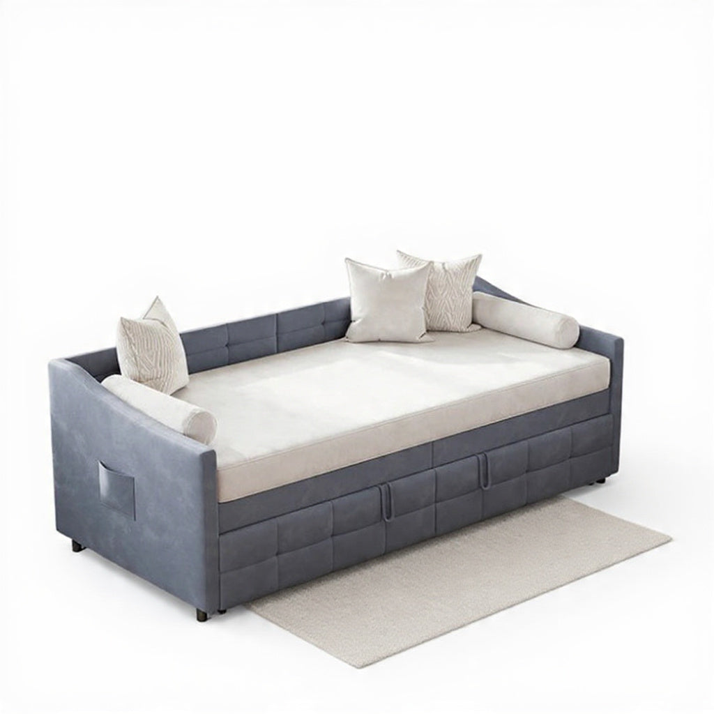 Slaapbank - 90 × 200 cm - Grijs, Modern Design met Uitschuiffunctie