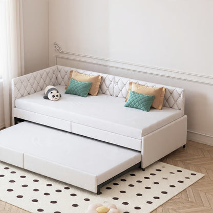 Velours Slaapbank - Uitschuifbaar, Inclusief 12 cm Matras - Grijs/Wit, 200 × 96 cm