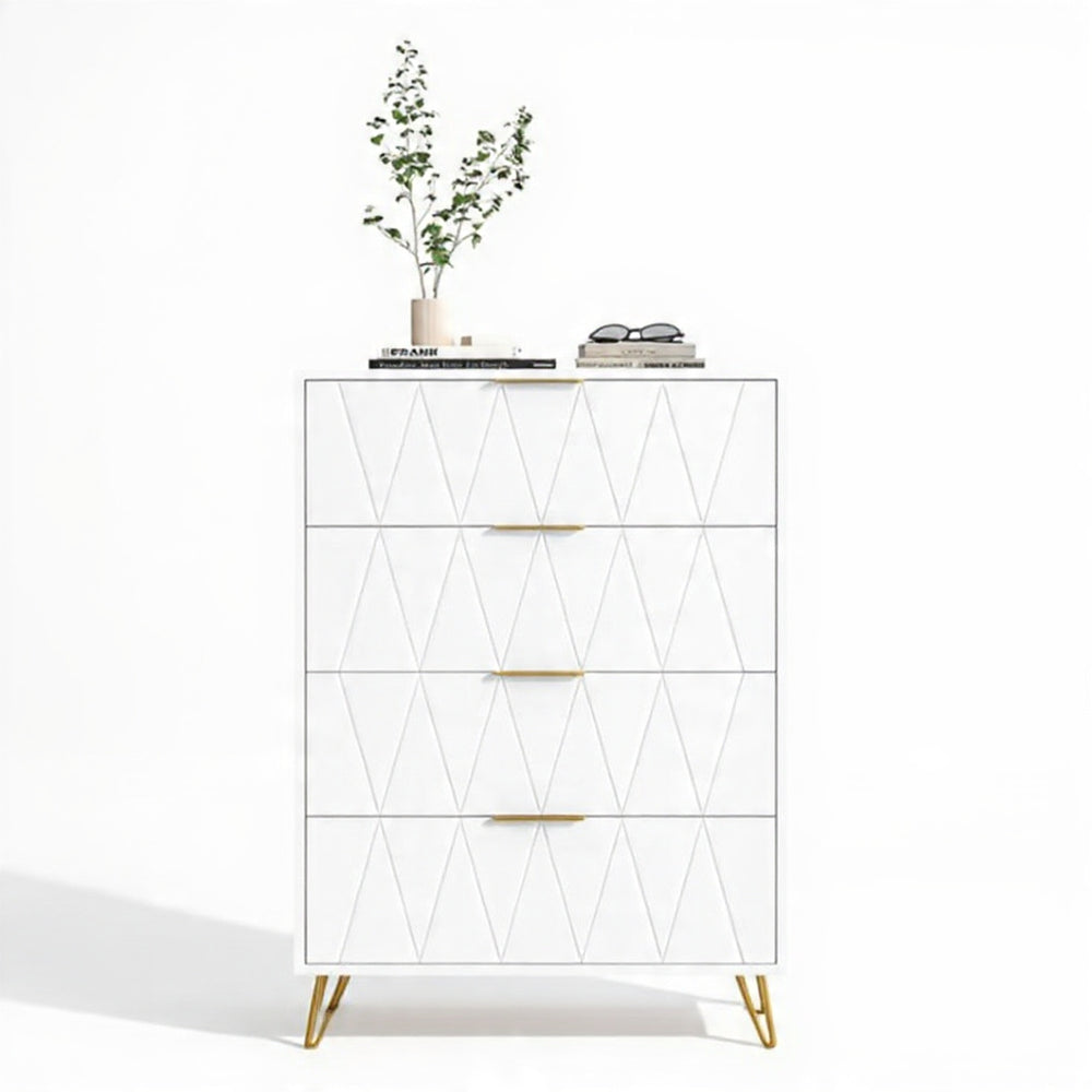 Houten Ladekast - 4 Laden - Witte Houtlook, 60 × 34 × 90 cm